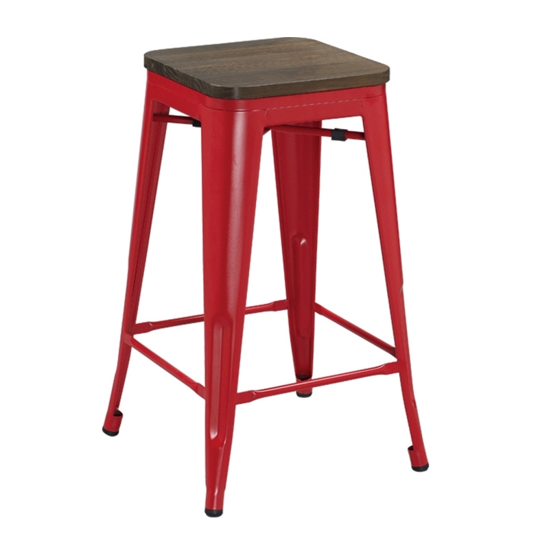 Picture of TOLIX Replica Bar Stool  Rustic Elm Seat *6 colors - red-29.5 Inches
