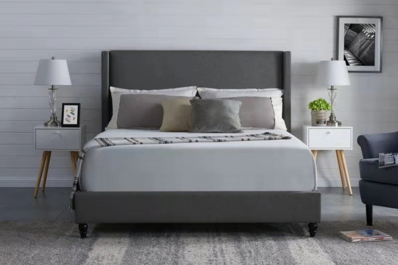 Picture of POOLE Upholstered Bed Frame in Double/Queen/King Size (Dark Grey)