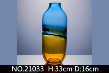 Picture of Large Blue/ Golden Swirl Glass Table Vase - #21033
