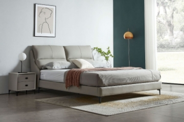 Picture of ROMEO Genuine Leather Bed Frame (Light Grey) - Queen Size	