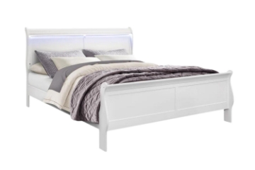 Picture of LOUIS Hevea Wood Bed Frame with LED Lighting Headboard in Queen/Eastern King Sizes (White) 
