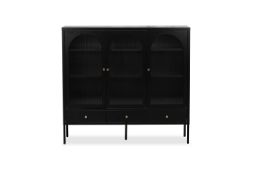 Picture of STARK Steel Frame 3-Arched Doors 3-Drawers Glass Display Cabinet (Black)