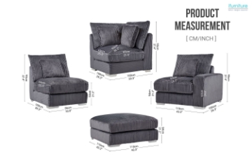 Picture of WINSTON Corduroy Modular Sofa (Grey) - Armless Chair	