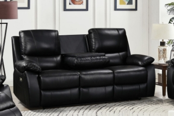 Picture of KEATON Leather Power Reclining Sofa Range (Black) - Sofa with Drop Down Cup Holders (3RRC)