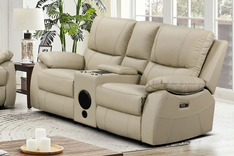 Picture of KEATON Leather Power Reclining Sofa Range (Latte) - Loveseat with Console & Bluetooth Speaker(2RRC)
