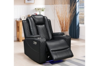 Picture of MONROSE Air Leather Dual Motor Reclining Sofa Range (Black) - Armchair with Cup Holders (1R)