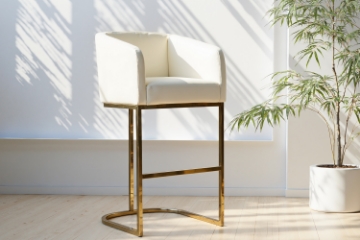Picture of TRYTON 29" Bar Height Bar Stool with Arms & Golden Finish Base (White) 