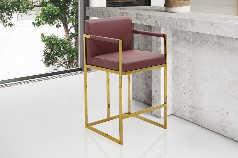 Picture of DAKOTA 30" Bar Height Bar Stool with Arms & Golden Finish Base (Wine Red)