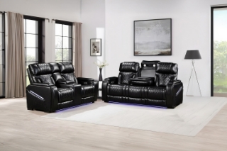 Picture of CALVIA Duo Motor Zero Gravity Adjustable Headrest Reclining Sofa Range (Black) - Loveseat + Sofa Set