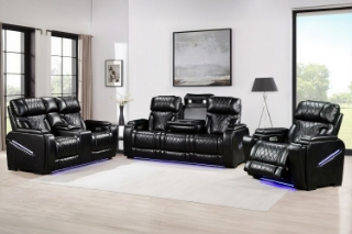 Picture of CALVIA Duo Motor Zero Gravity Adjustable Headrest Reclining Sofa Range (Black) - Armchair + Loveseat + Sofa Set