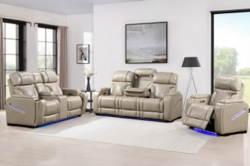 Picture of CALVIA Duo Motor Zero Gravity Adjustable Headrest Reclining Sofa Range with USB Port & LED Lighting + Cup Holders & Reading Lights (Beige)