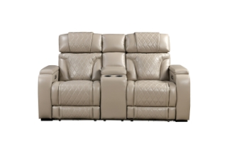 Picture of CALVIA Duo Motor Zero Gravity Adjustable Headrest Reclining Sofa Range (Beige) - Loveseat with USB Port & LED Lighting + Cup Holders (2RRC)