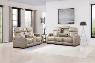Picture of CALVIA Duo Motor Zero Gravity Adjustable Headrest Reclining Sofa Range (Beige) - Loveseat + Sofa Set