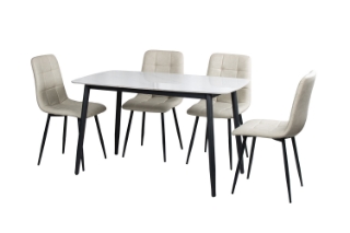 Picture of SAROTO 51" Sintered Stone Top 5PC Dining Set (Gloss White Table + Creamy White Chairs)