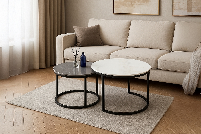 Picture of TOBIA White & Grey Sintered Stone Nesting Table Set