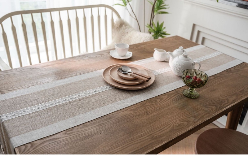 Picture of 376-008 Jacquard Geometric Pattern Table Runner/Bed Runner (Light Brown) -  94.5"x13"